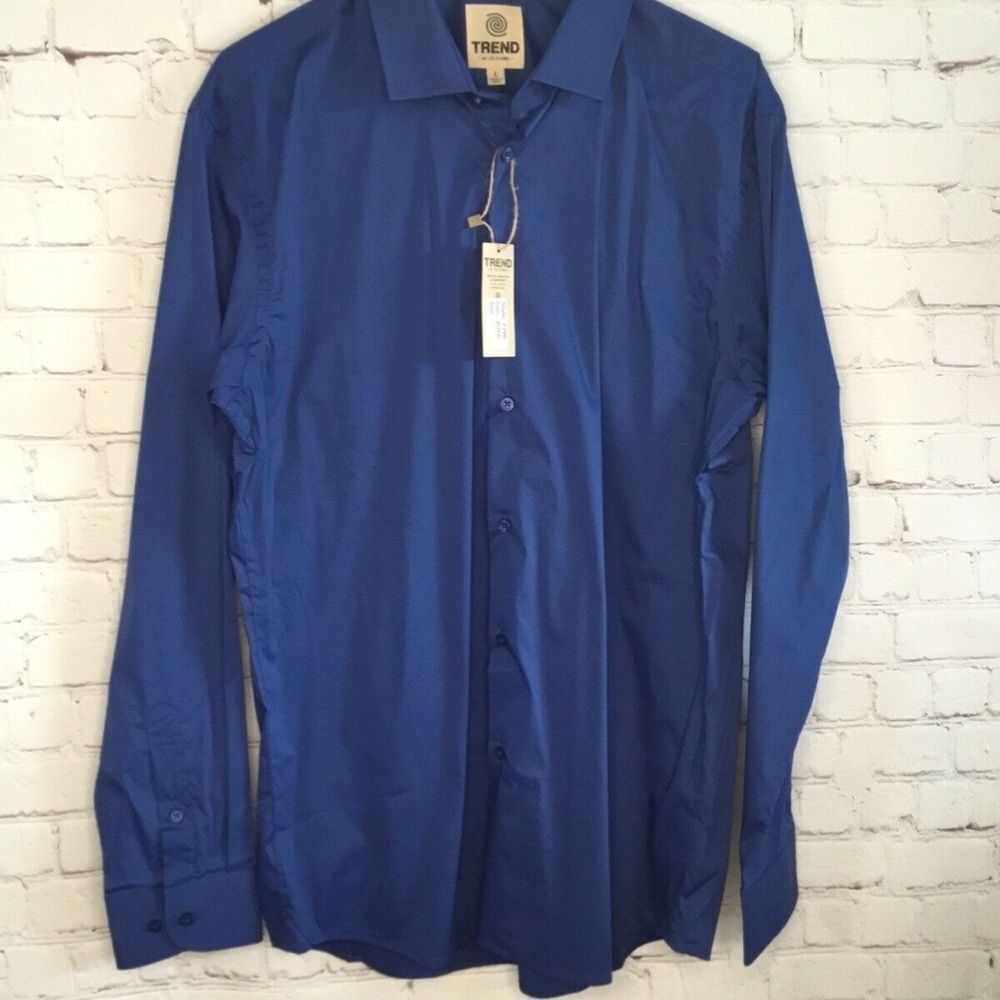 NWT Trend Mens Size L Royal Blue Long Sleeve Button Up Office‎ Career Work Shirt